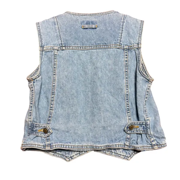 Vintage Rafaella Women Small Denim Utility Vest Sleeveless Button Up 4-Pocket 90 - Image 2