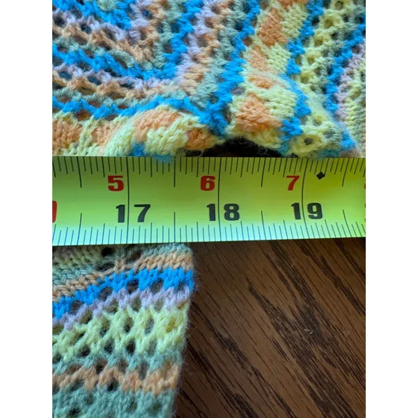 LUSH Blue Yellow Multi Crochet Knit Bell Sleeve Sweater Top Size M‎ - Image 5