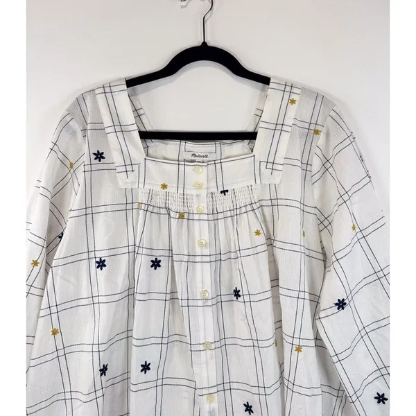 NWT Madewell Womens Top White Embroidered Windowpane Square Neck Button Down 2XL - Image 8