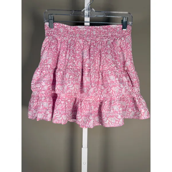 Vineyard Vines Pink Floral Tiered Mini Skirt Size M Smocked Waist Cotton - Image 2