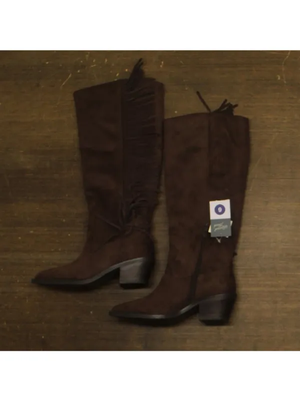 NWT Universal Thread Tall Fringe Western Boots Cone Heel Chocolate Brown 6M - Image 2