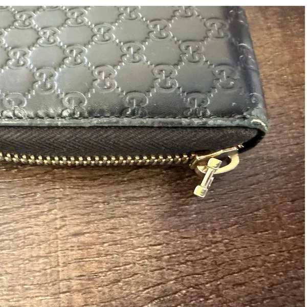 Gucci Guccissima Zip Around Wallet Black Leather GG Embossed Long Wallet - Image 3