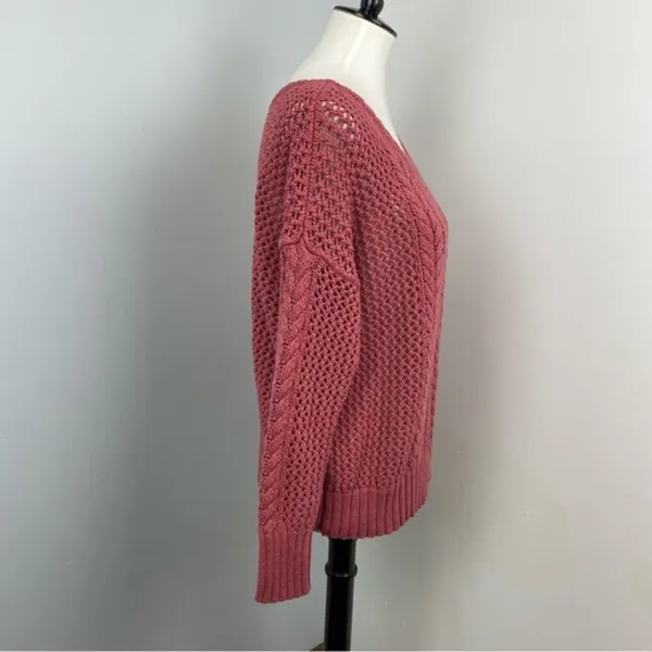 American Eagle Mauve Loose Knit Chunky Sweater Large Crew Neck - Image 3