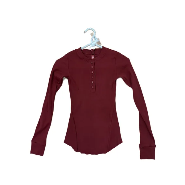 SKIMS Size XXS Cotton Rib Long Sleeve Henley Sangria Ribbed Shirt NWT - Image 3