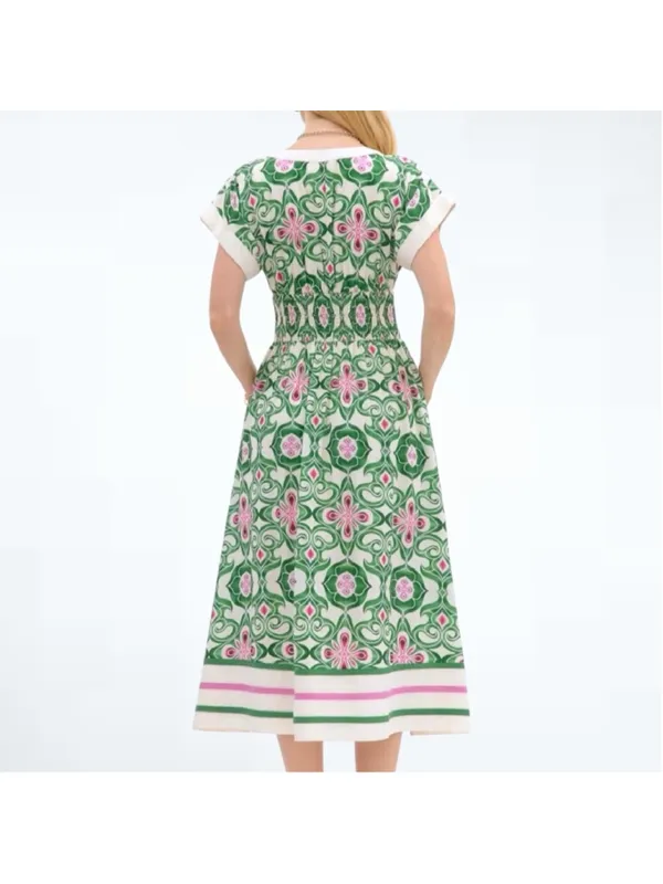 Entro Women’s Botanical Cap Sleeve Midi Dress in Green Size S - Image 2
