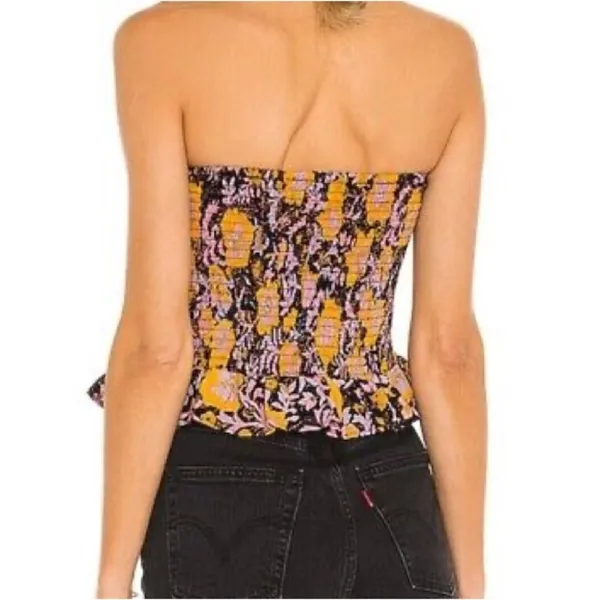 Free People ‘One More Time’ strapless smocked floral peplum tube top, size large - Image 4