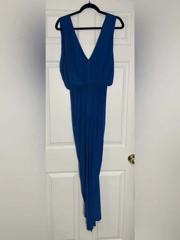 MISA Los Angeles Leza Gathered Crossover Sleeveless Tulip Maxi Dress in Blue L - Image 7