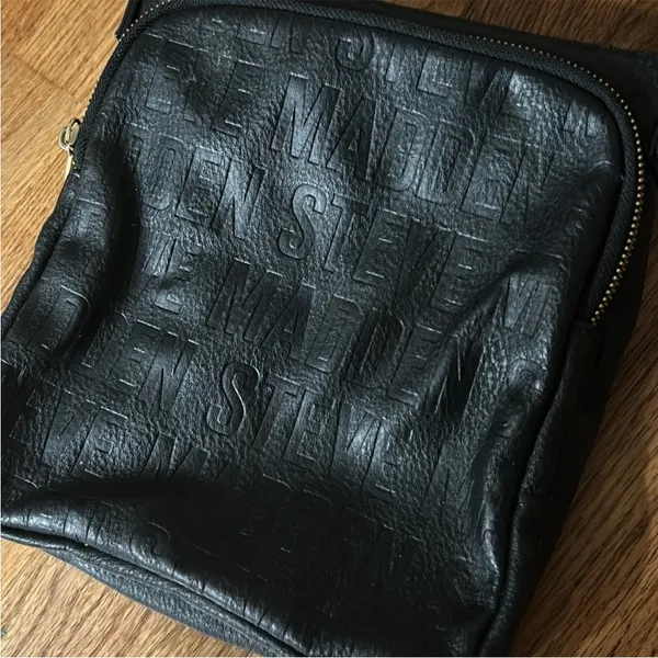 Steve Madden Black Leather Womens Crossbody Bag with Jacquard strap - Image 4