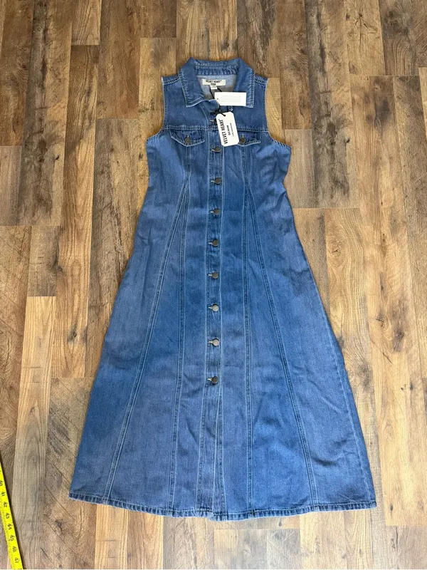Velvet Heart Blue Sleeveless Button-Front Denim Midi Dress size S - Image 9