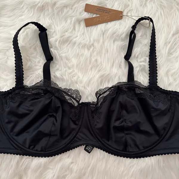 Skims Stretch Satin Lace Unlined Balconette Bra Onyx Size 42DD - Image 4