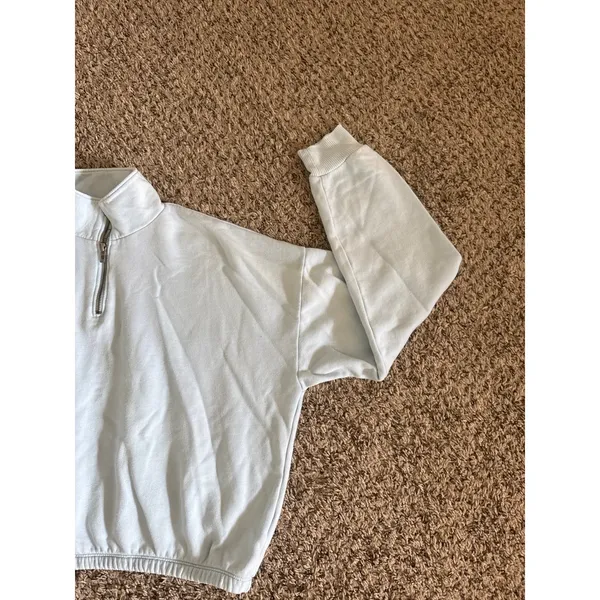 American Eagle Light Blue Quarter-Zip Slightly‎ Cropped Sweatshirt Size Medium - Image 3
