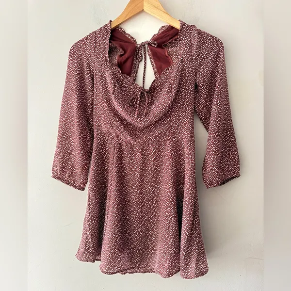 Abercrombie & Fitch Brown‎ and White Polka Dot Y2K Long Sleeve Dress - Image 2
