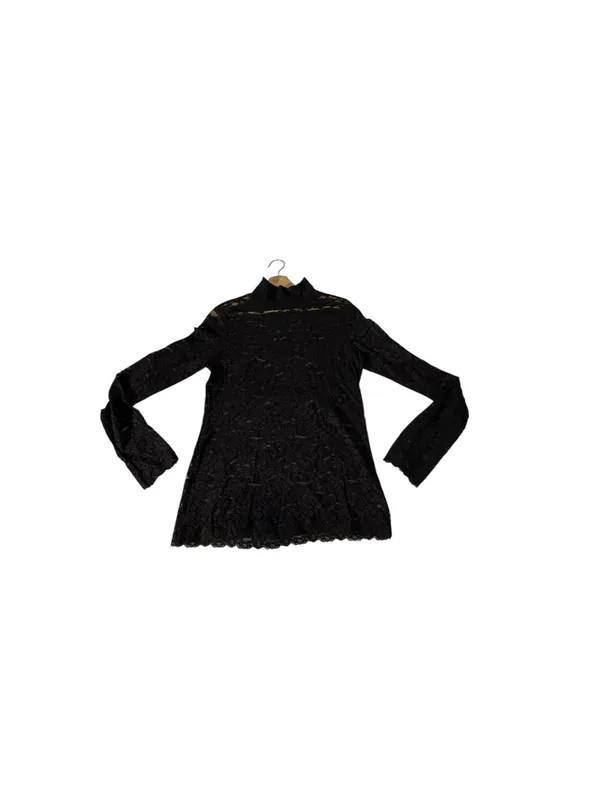 Moda International Black Lace Mock Neck Top M Sheer Long Sleeve Y2K Goth Grunge - Image 5