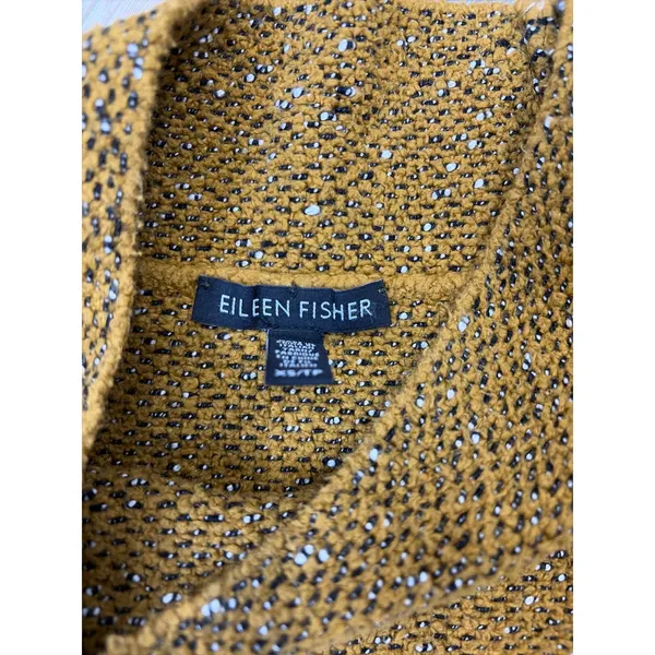 Eileen Fisher Womens XS Mustard Textured Knit Sweater Mock Neck Minimalist - Image 2