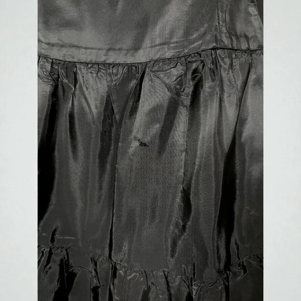 Niki By Niki Livas Vintage 80s Black Spaghetti Strap Crinkle Taffeta Tiered A Line Dress - Image 3