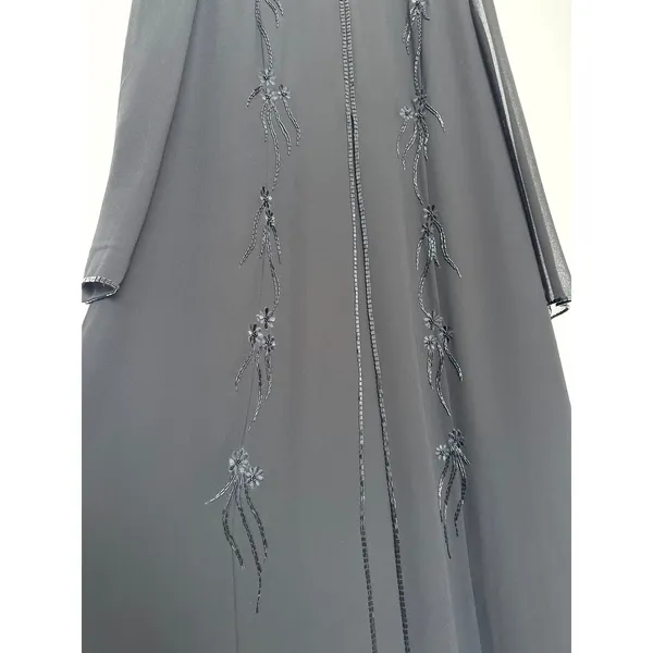 1990s Night Studio black beaded chiffon gown with sheer overlay & sleeves 16 - Image 7