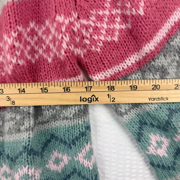 Dressbarn Grey Pink Fair Isle Cardigan Sweater Metallic Accents Size L NEW - Image 4