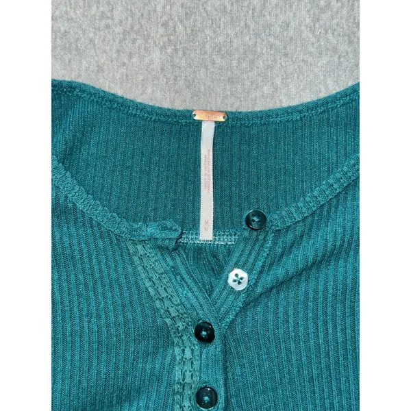 Free People Waffle Knit Leo Henley Tee In Teal Green‎ Oversized Size Medium - Image 5