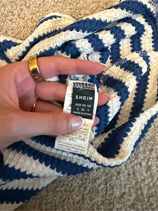 SheIn Striped Knit strapless dress - Blue & White - Image 2