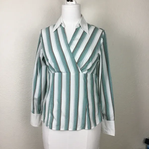 Ann Taylor Blouse Size 6 Women's Vintage Striped Cotton Striped Long Sleeves - Image 9