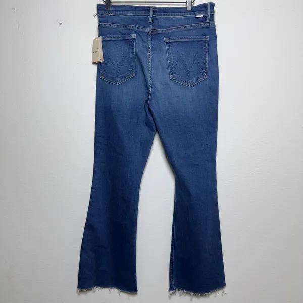NEW Mother Anthropologie Women Jeans 34 Blue High Rise Flare Raw Take it Easy - Image 9