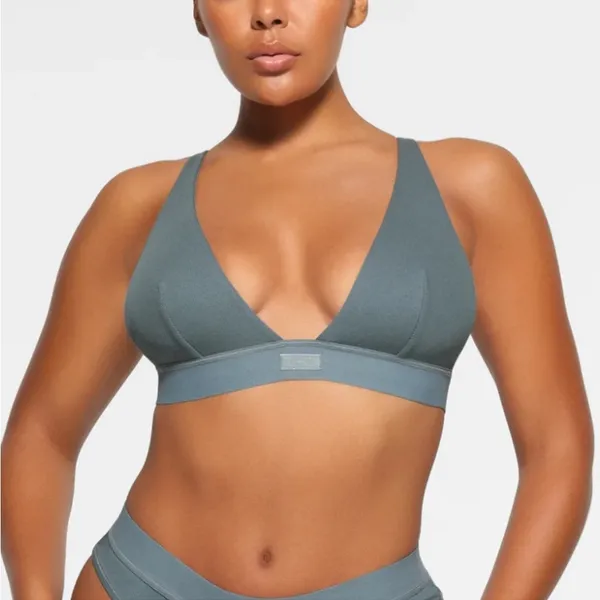 Skims Cotton Rib Plunge Bralette Kyanite Bralette size‎ M NWT - Image 2