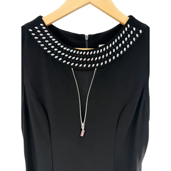 Joseph Ribkoff Black Studded‎ Peplum Top Sleeveless Mesh Zipper Blouse Size 6 - Image 2