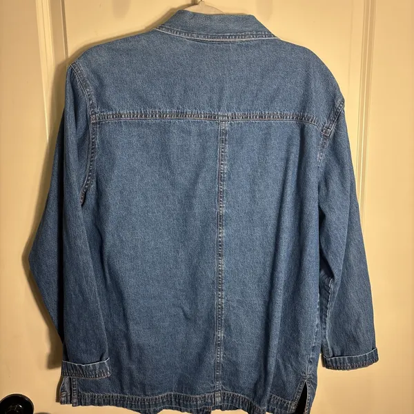 VTG Blair Blue Denim Shacket Overshirt Women Medium 100% Cotton Floral‎ Pockets - Image 7