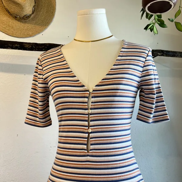 Abercrombie & Fitch Stretch Striped Button Detail Short Sleeve Dress Size XS NEW - Image 10