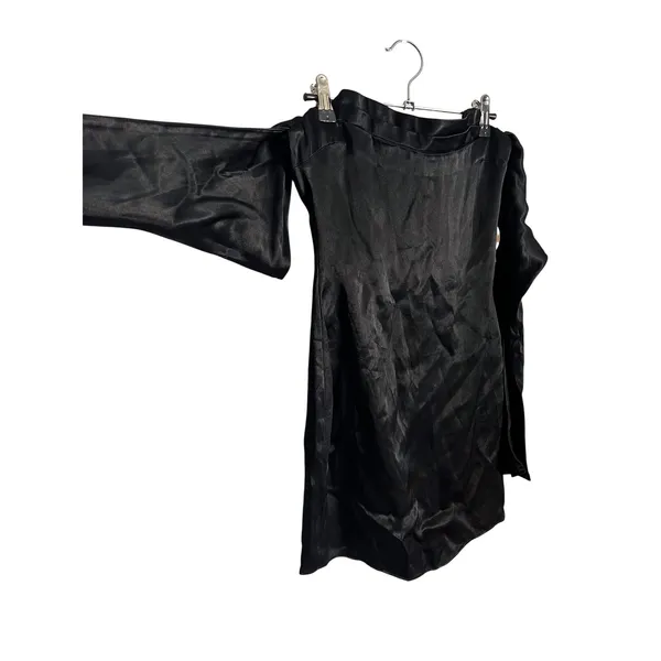 CAMILA COELHO Charlie Black Satin Off Shoulder Mini Dress Size XXS - Image 7