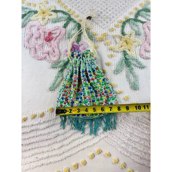 Vintage KBS Trading Co Honolulu Beaded Drawstring Pouch Bag Multi Color Fringe - Image 3