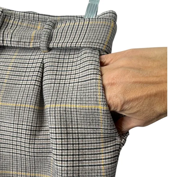 Ann Taylor Cropped Dress Pants Glen Plaid Belted Tapered Tan Preppy Womens 4P‎ - Image 9
