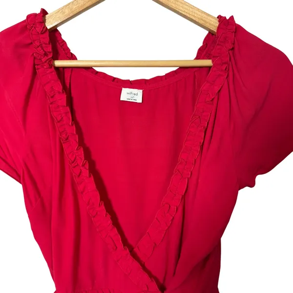 Wilfred Red Ruffle Wrap Peplum Blouse Short Sleeve V Neck‎ XS - Image 6