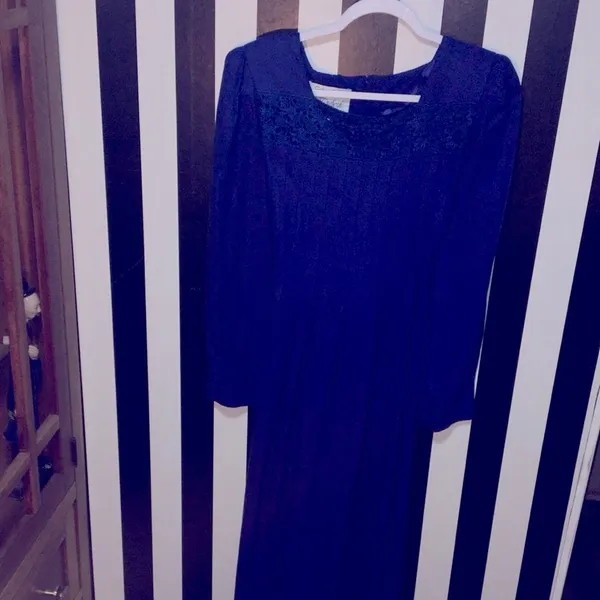 Vintage 80s Royal Blue Prairie Dress Modest Long Sleeve Size 12 Woman’s Large XL - Image 12