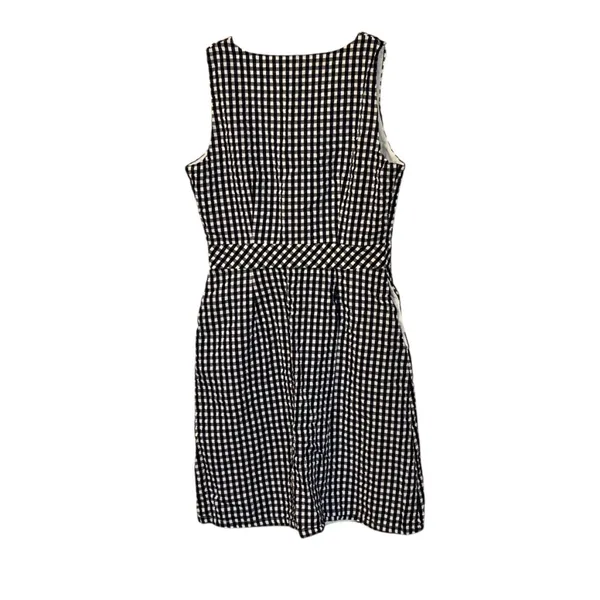 J. Crew Factory V Neck Button Front Navy Gingham Sleeveless Dress 0‎ Lined - Image 4