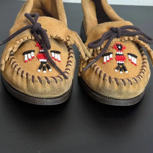 Minnetonka Thunderbird Suede Moccasins Womens 7.5 Beaded Fringe Loafers Flats - Image 5