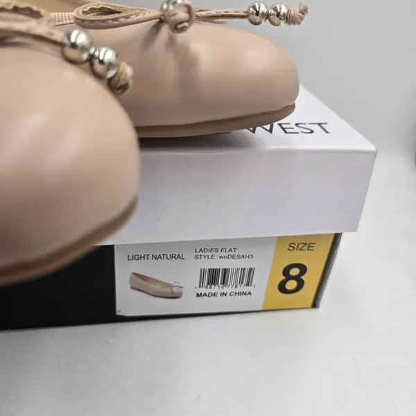 Nine West Women’s Beige Nude Ballet Flats Slip-On Round Toe Bow Bead Size 8 NIB - Image 8