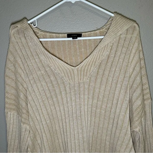 J. Crew neutral relaxed cotton linen blend collared sweater women’s size L XL - Image 3