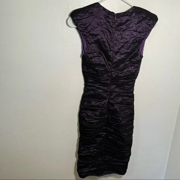 Nicole Miller Women's Sz 2 Cowl Neck Technometal Tuck Dress Black Purple Bodycon - Image 11