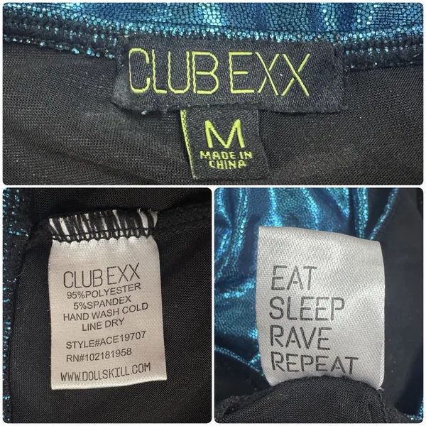 Club Exx Metallic Blue High Waist Bikini Bottom Zip Front Sz M Rave Festival - Image 6