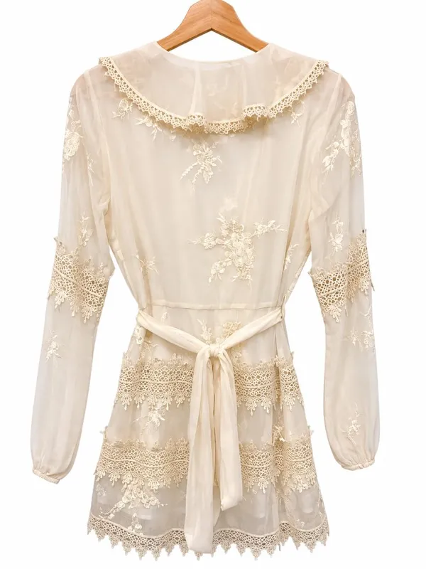Tularosa Pixie Lace Wrap Mini Dress Ivory Long Sleeve Size S MSRP $248 - Image 6