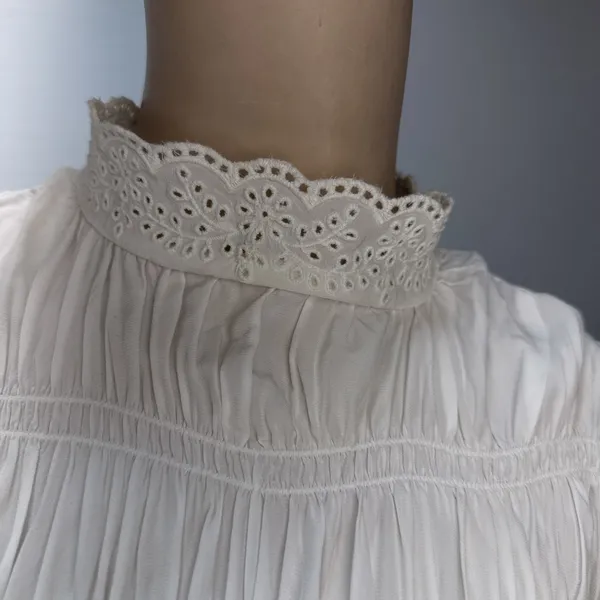 & Other Stories High Neck‎ Long Puff Sleeve Blouse Size 6 Soft White Victorian - Image 2