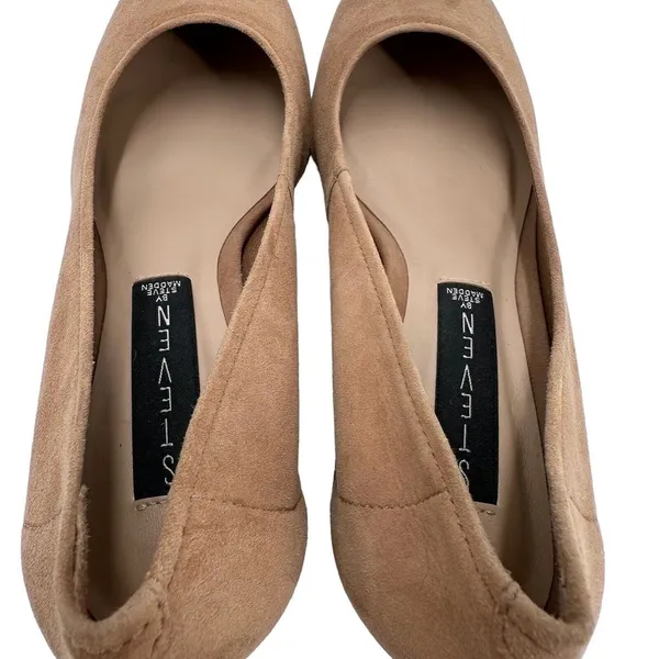 Steve‎ Madden Womens Tour Classic Pump Shoes Camel Suede Block Heels Size 6.5 - Image 7