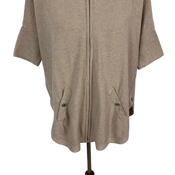 White House Black Market Sweater XS Tan Zip Up Short Sleeve Work Chic - Image 3