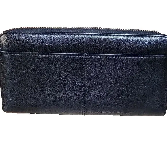 Coach Ashley Leather Wallet Accordion 3 Side Zip Black Wristlet - Image 3