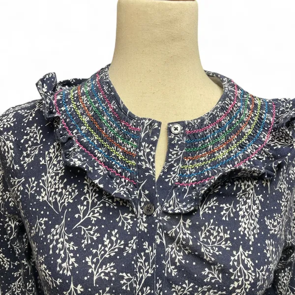 Boden Womens Navy Smocked Detail Jersey Tie Waist Cottagecore Dress Size 8R‎ - Image 3