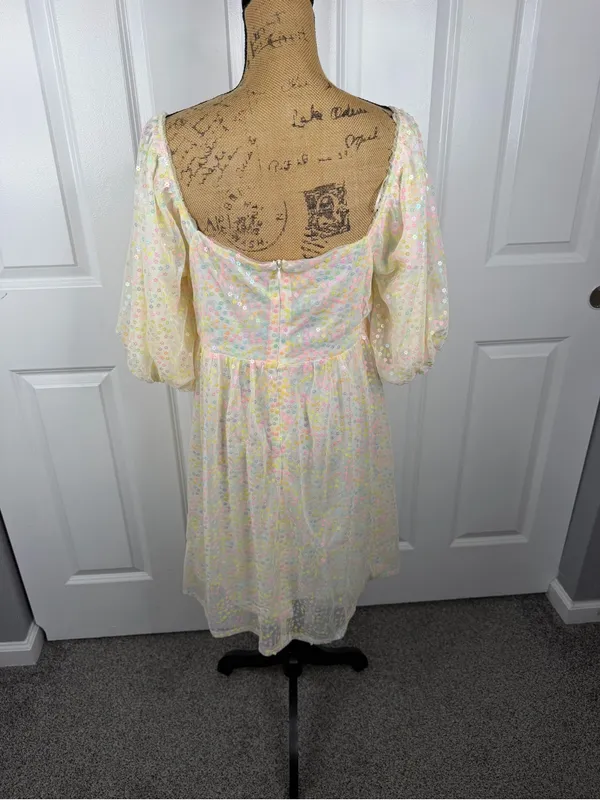 Altar’d State Pastel Floral Sequin Mesh Mini Dress Size M NWOT - Image 8