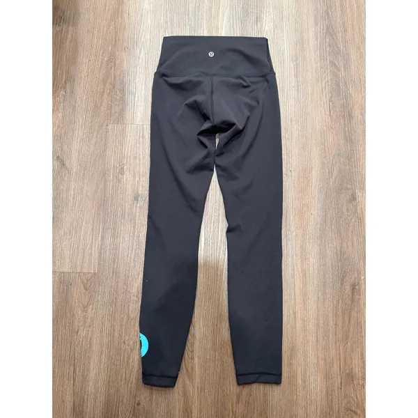 Lululemon Women Black High Rise Graphic Logo Leggings Size 4 Teal Accent - Image 3