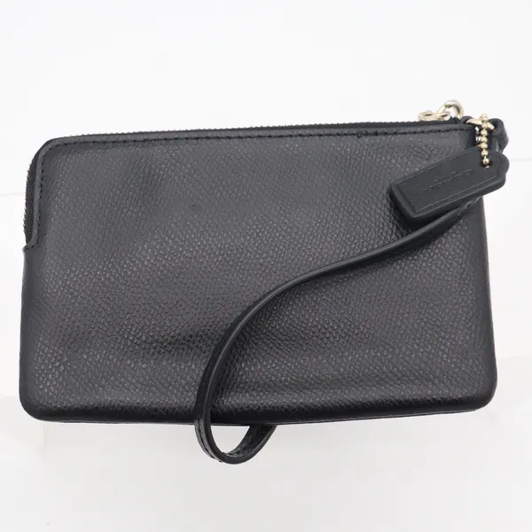 Coach Corner Zip Wristlet Black Crossgrain Leather Gold Logo - Image 5