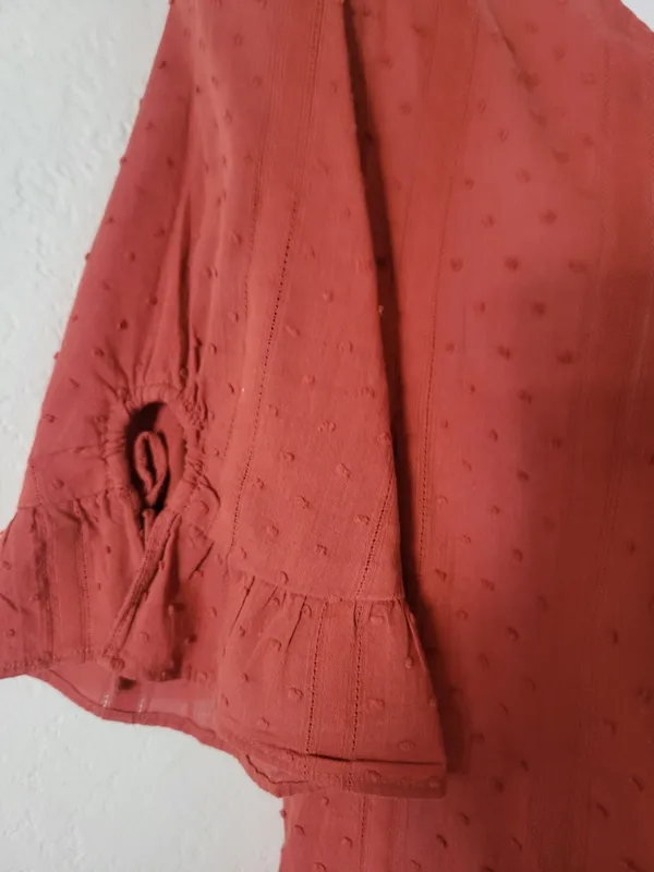 Madewell Women's Rust Red Button-Front V-Neck Blouse Size 6 - Image 4